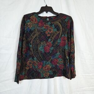 Block Island Petites Women 90s Rose Print Long Sleeve Top Medium Vintage Cottage